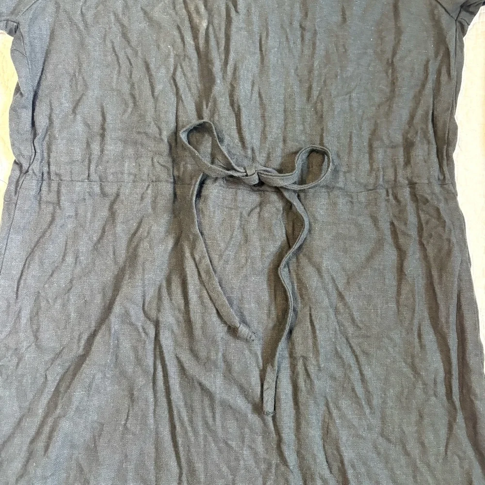 Black Linen Blend Embroidered Button-Front Midi Dress | Mosaic | Size 10 - Picture 5 of 14